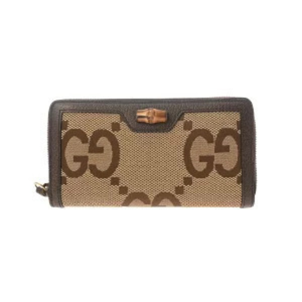 Gucci Continental Wallet Diana Jumbo GG Canvas Leather Long Camel Brown Black